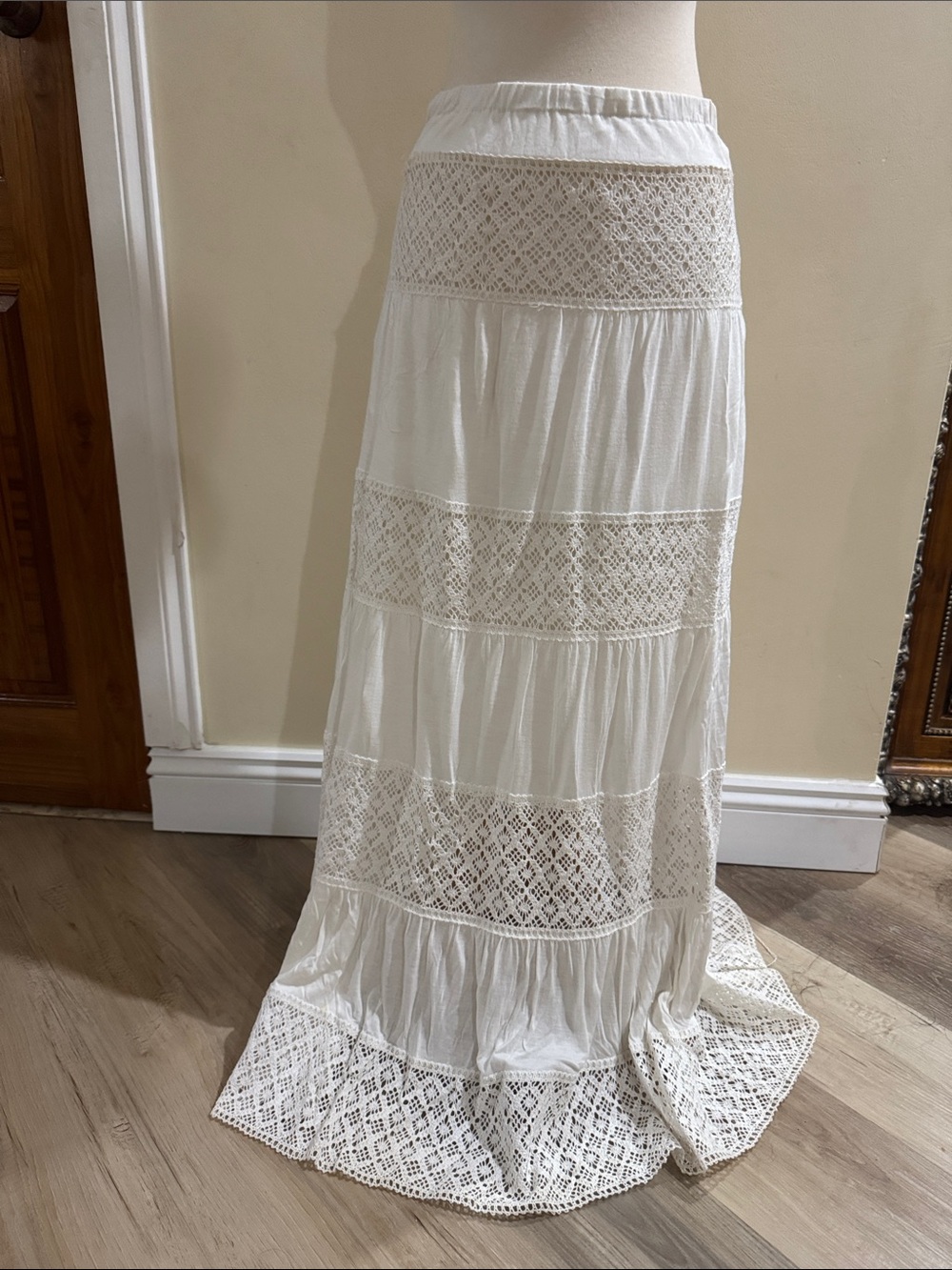 INC International Concepts White Lace Tiered Maxi Skirt